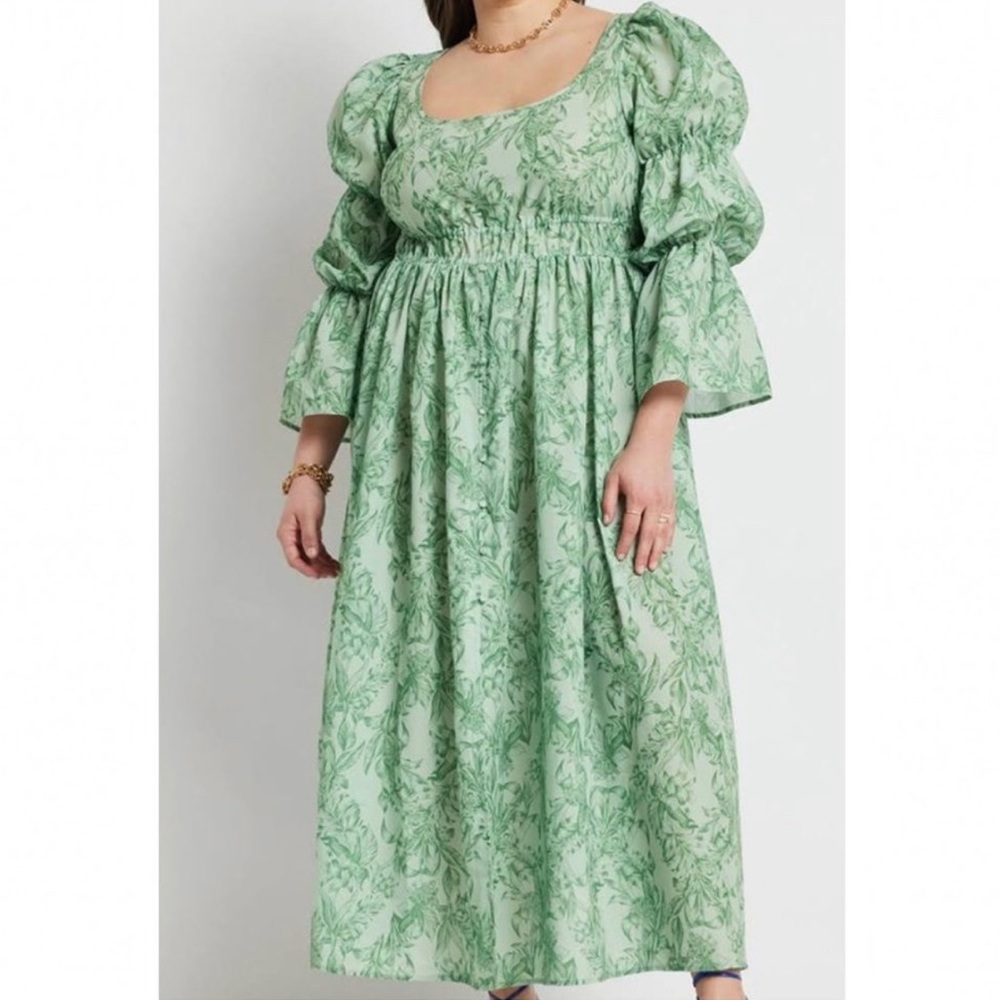 Eloqui - Botanical Print Puff sleeve Maxi Dress